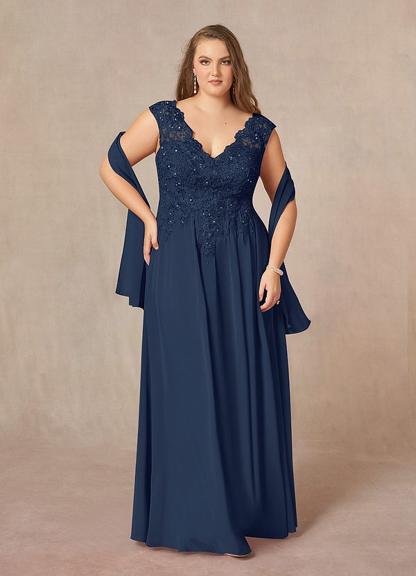 Azazie Amethyst Mother of the Brides Dresses Dark Navy A-Line V-Neck Sequins Chiffon Dress image1