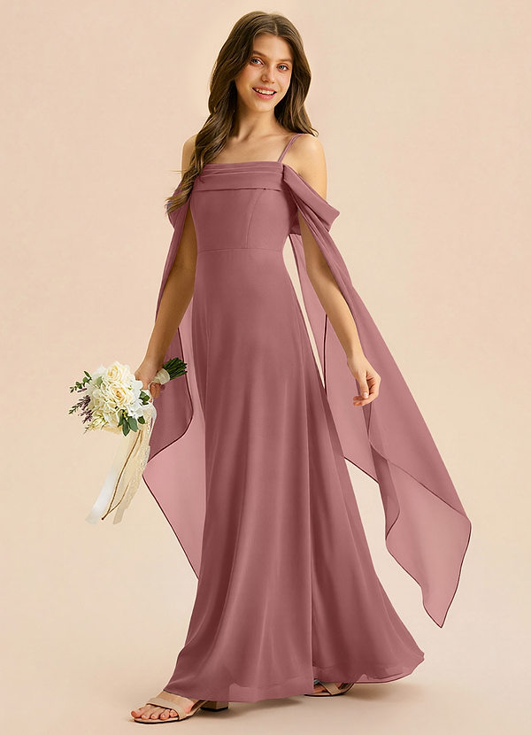 Azazie Moana Junior Desert Rose A-Line Pleated Chiffon Dress image1