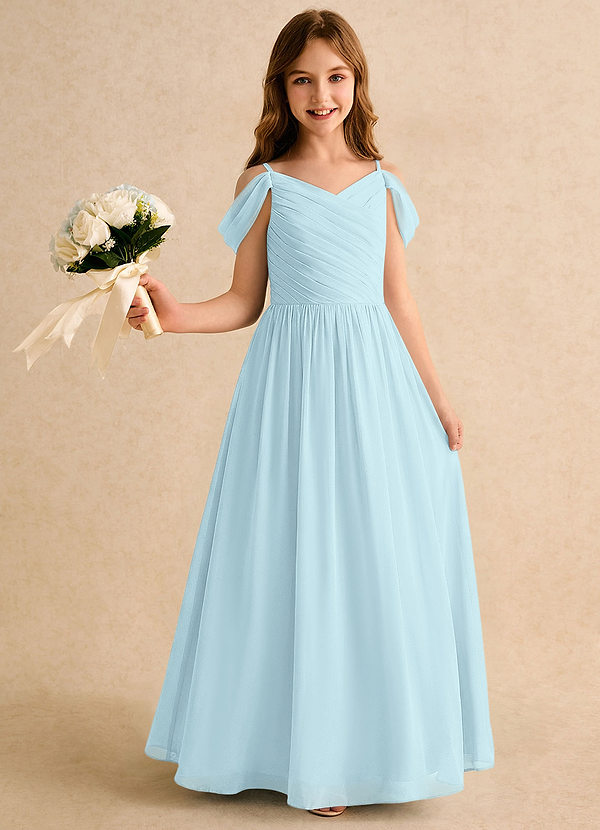 Azazie Chelo Girls Formal Abiti da Damigella Bambina Abito A-Line in Chiffon Plissettato Nuvola Blu image1