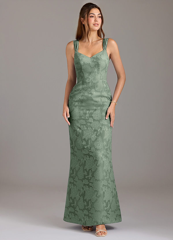 Azazie Denice Vestidos Dama de Honor Vestido de Matcha de Devorado Floral de Corte en A con Plisado image1