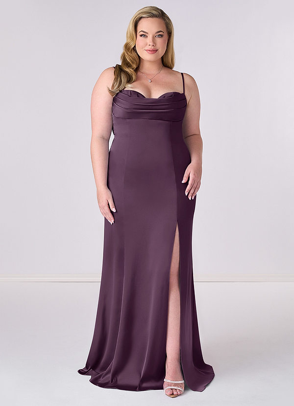 Barbie ♥ Azazie Abiti da Damigella Abito Sirena in Raso Elasticizzato Corsetto Prugna image1