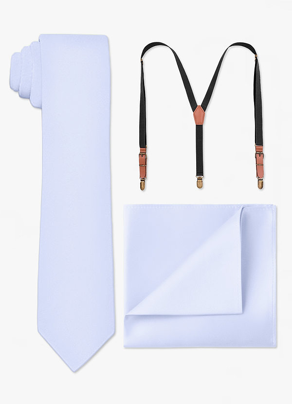 front Conjunto de corbata, pañuelo de bolsillo y tirantes a juego
