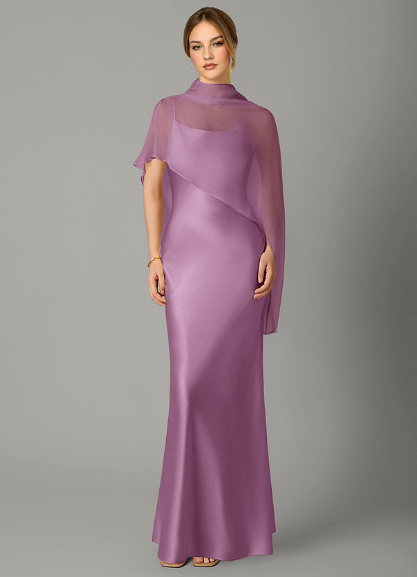 Azazie Jaleesa Bridesmaid Dresses Wisteria A-Line High Neck Stretch Satin Dress image1