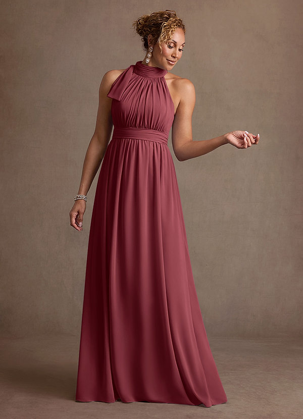 Azazie Antoinette Mother of the Brides Dresses Merlot A-Line Pleated Chiffon Dress image1