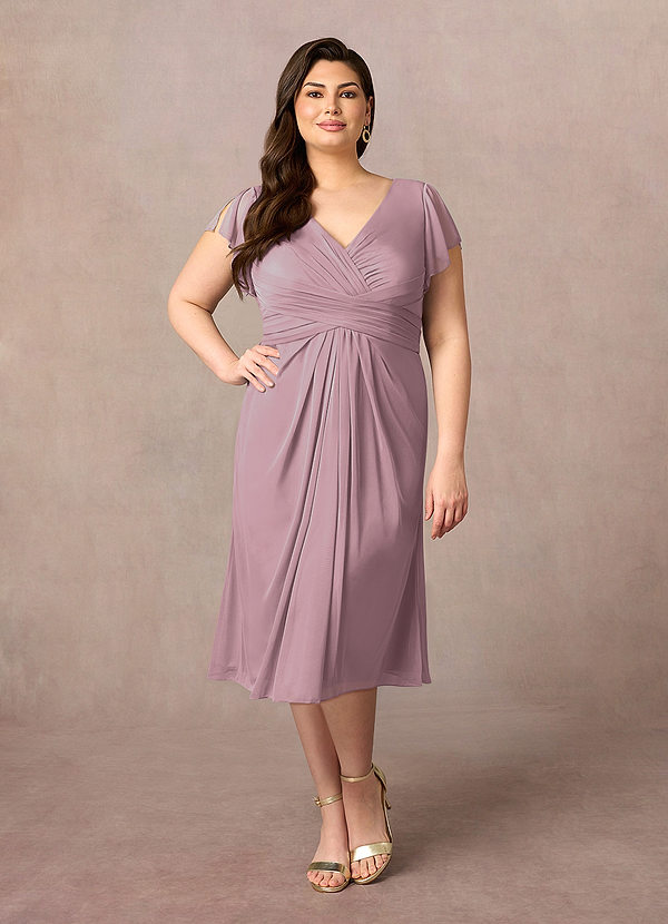 Azazie Vera Mother of the Brides Dresses Dusty Rose A-Line V-Neck Pleated Mesh Dress image1