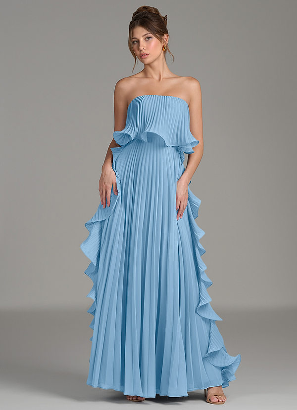 Azazie Alexia Bridesmaid Dresses Powder Blue A-Line Ruched Chiffon Dress image1