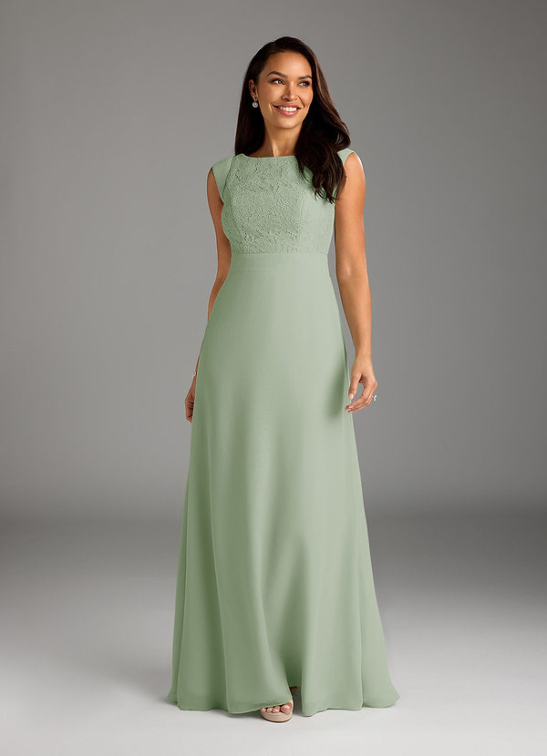 Azazie Bettina Mother of the Bride Dresses Dusty Sage A-Line Lace Chiffon Dress image1
