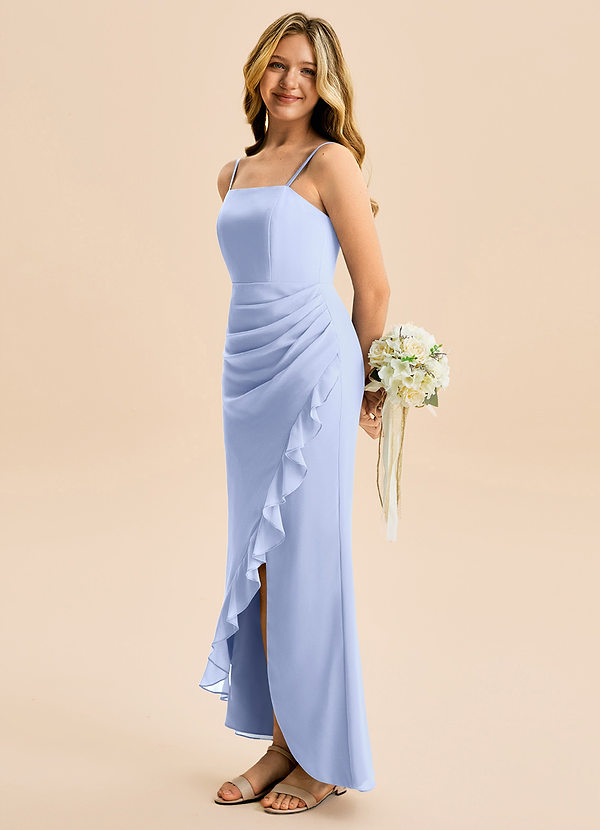 Azazie Buzzy Junior Ice Sheath Pleated Chiffon Dress image1