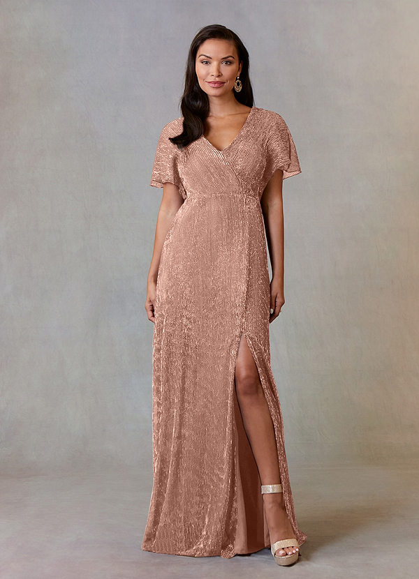 Upstudio Yuma Mother of the Bride Dresses Rose Gold A-Line Metallic Mesh Dress image1