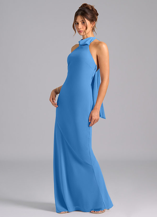 Azazie Velli Bridesmaid Dresses Blue Jay Mermaid Bow Chiffon Dress image1