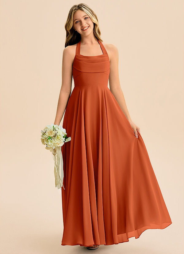 Azazie Kady Junior Burnt Orange A-Line Sweetheart Neckline Chiffon Dress image1