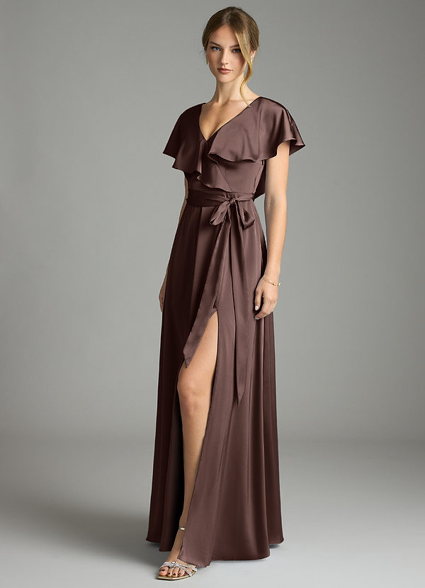 Azazie Lainey Vestidos Dama de Honor Vestido de Ganache de Satén Elástico de Corte en A con Con bolsillos image1