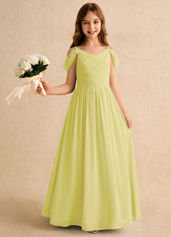 Azazie Chelo Girls Formal Abiti da Ragazza di Fiori Abito A-Line in Chiffon Plissettato Sorbetto Al Limone image1