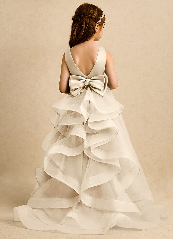 Azazie Lior Flower Girl Dresses Champagne Ball-Gown Pleated Tulle Dress image1