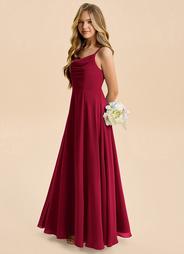 Azazie Gia Junior Burgundy A-Line Pleated Chiffon Dress image1