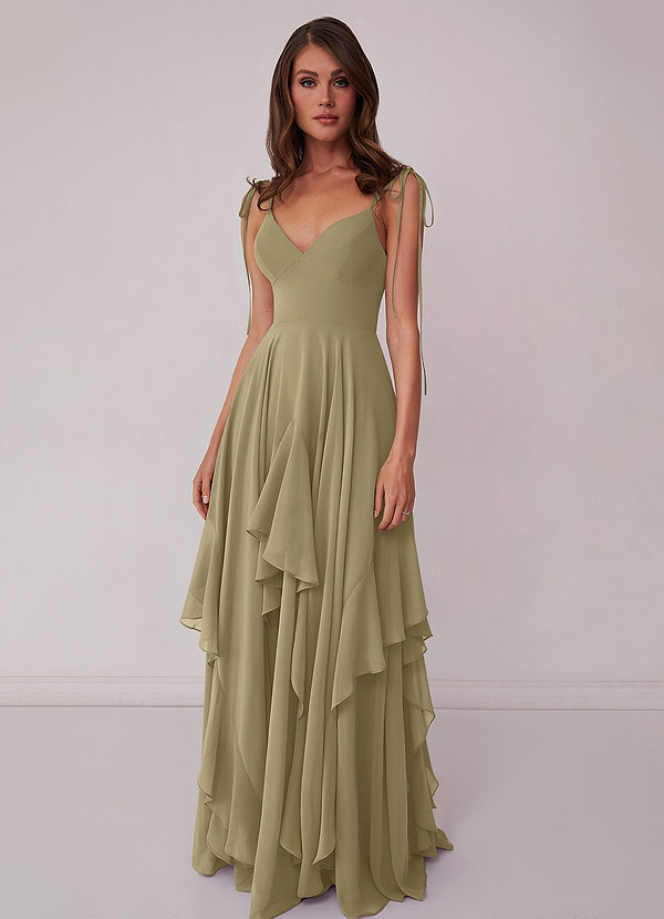 Barbie ♥ Azazie Bridesmaid Dresses Moss Green A-Line Bow Chiffon Dress image1