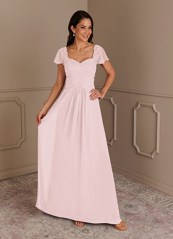 Azazie Gwenyth Brautmutterkleider A-Linie Spitze Chiffon Kleid Zartrosa image1