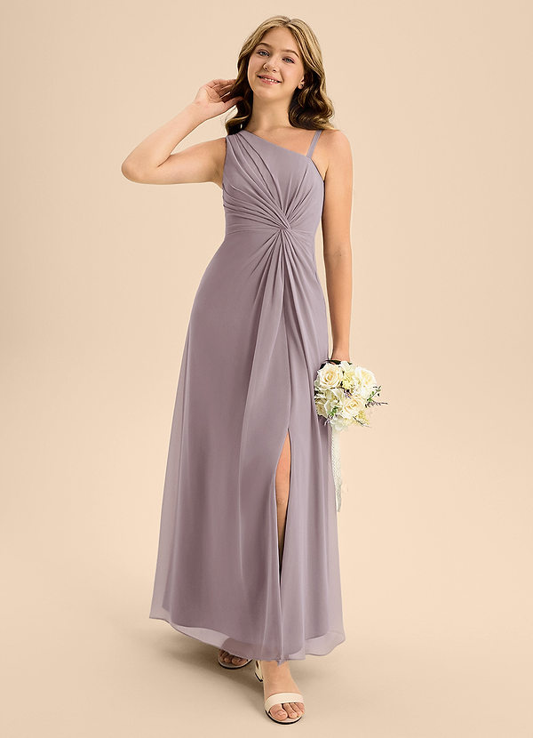 Azazie Brooke Junior A-Linie Seitliche Cut-Outs Chiffon Kleid Dämmerung image1