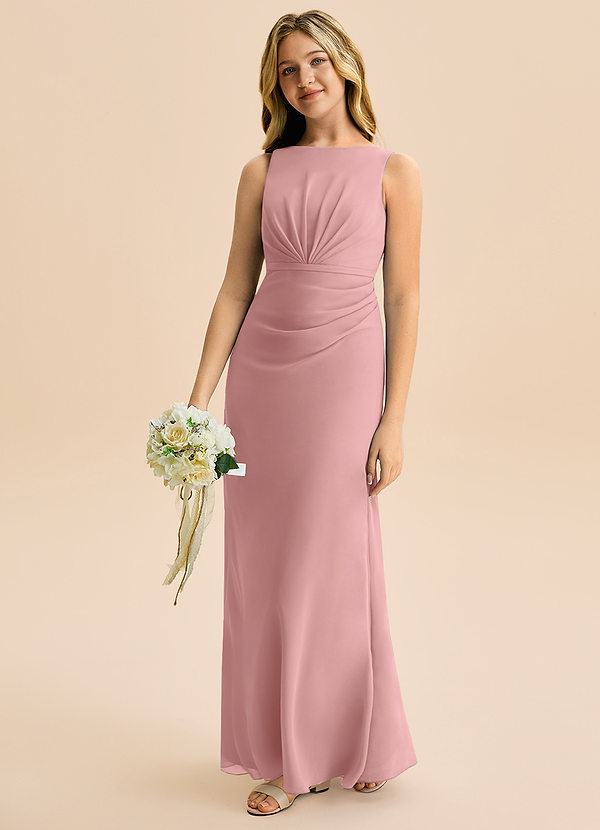 Azazie Floris Junior Vestido de Rosa Polvorienta de Gasa de Corte en A con Plisado image1