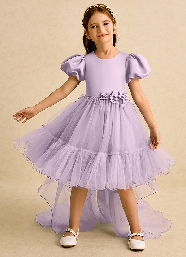 Azazie Cocoa Flower Girl Dresses Frosted Lilac Ball-Gown Pleated Tulle Dress image1