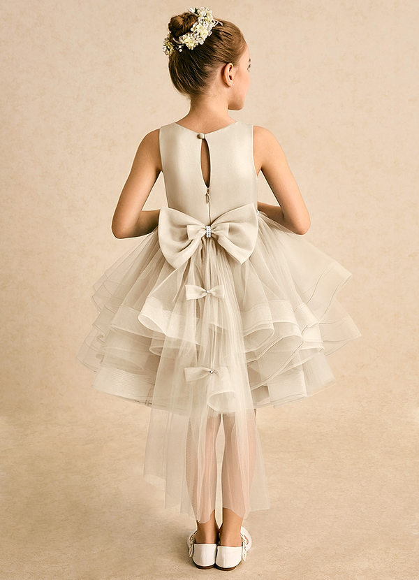 Azazie Tinie Flower Girl Dresses Champagne Ball-Gown Bow Tulle Dress image1