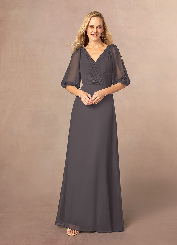 Azazie Bronwyn Mother of the Bride Dresses A-Line V-Neck Ruched Chiffon Floor-Length Dress image1
