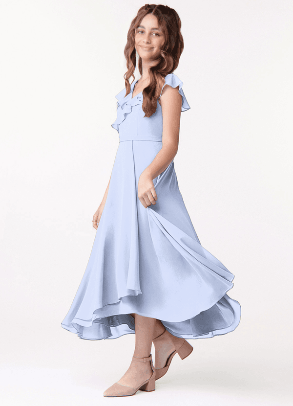 Azazie Posie Junior Ice A-Line Ruched Chiffon Dress image1