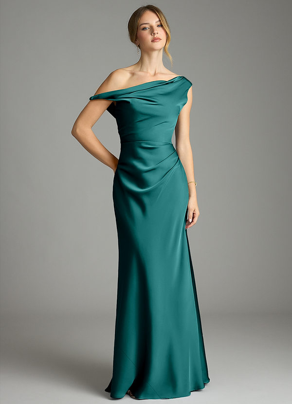Emerson Bridesmaid Dresses Peacock Mermaid Off the Shoulder Stretch Satin Dress image1