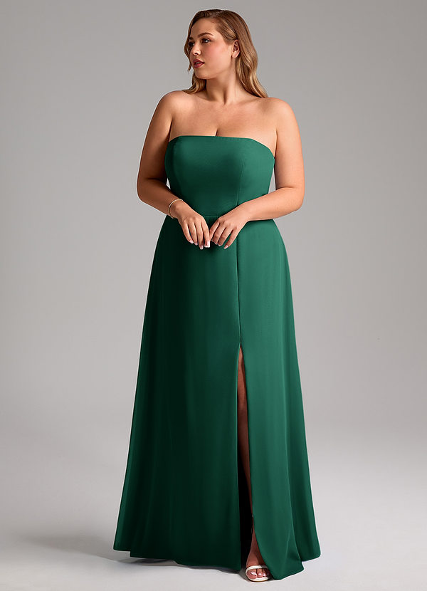 Azazie Wren Bridesmaid Dresses Emerald A-Line Side Slit Chiffon Convertible Dress image1