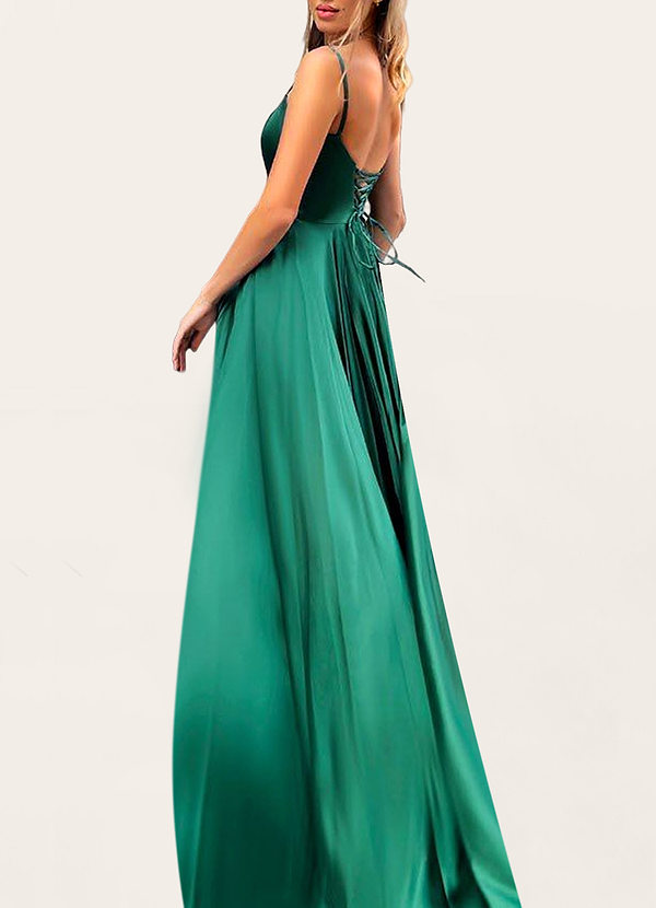 back Dreamy Admiration Dark Emerald Lace Up Maxi Dress