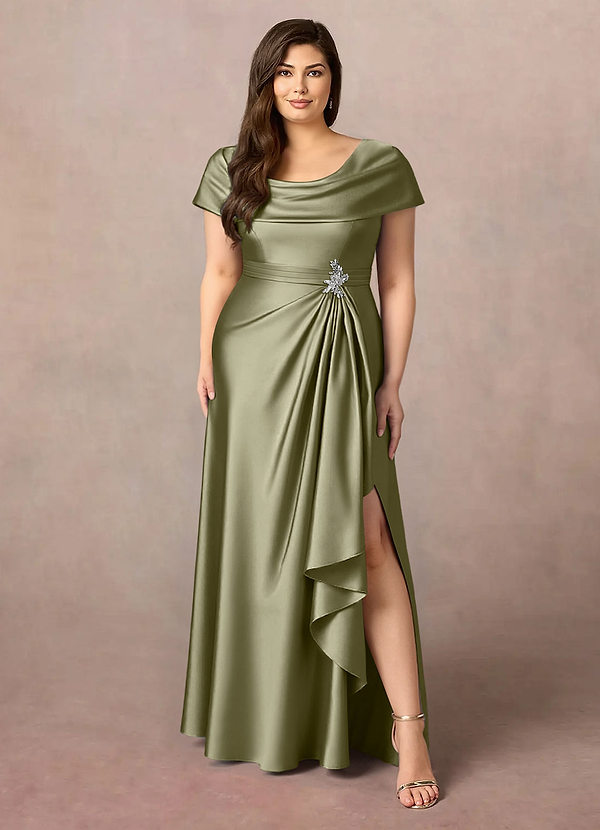 Azazie Branford Mother of the Brides Dresses Pistachio A-Line Pleated Stretch Satin Dress image1