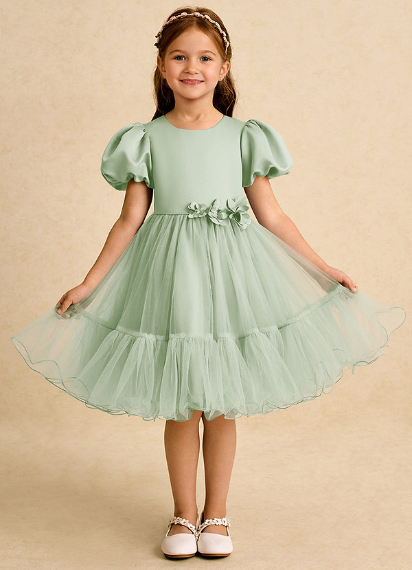 Azazie Cocoa Blumenkinder Kleider Ballkleid Plissee Tüll Kleid Staubiger Salbeigrün image1