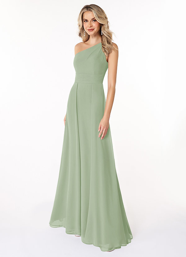 Azazie Dallas Vestidos de dama de honor Vestido de Salvia Polvorienta de Gasa de Corte En A con Hombro unilateral image1
