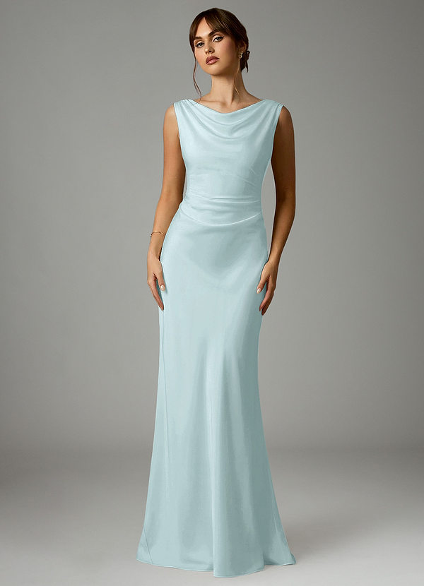 Azazie Kieryn Bridesmaid Dresses Sea Glass Mermaid Pleated Stretch Satin Dress image1