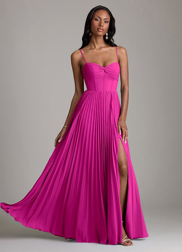 Azazie Akiko Abiti da Damigella Abito A-Line in Chiffon Scollo a Cuore Fucsia image1