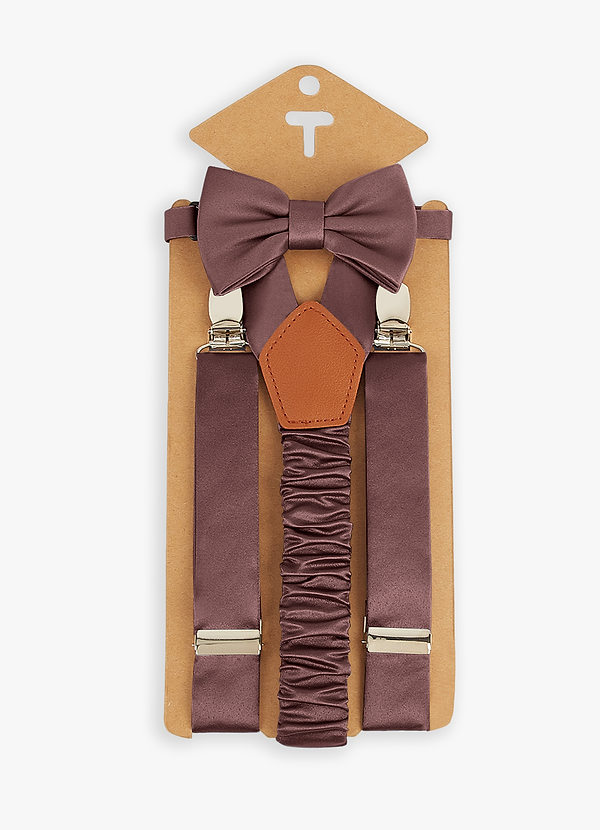 front Boy's Matching Matte Satin Bow Tie & Suspenders Set