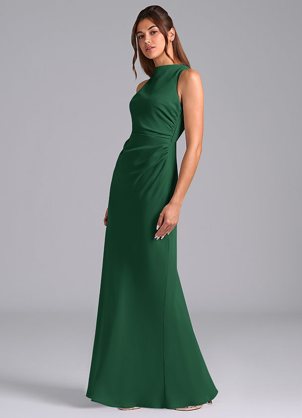 Azazie Evadne Vestidos Dama de Honor Vestido de Verde Oscuro de Gasa de Corte en A con Plisado image1
