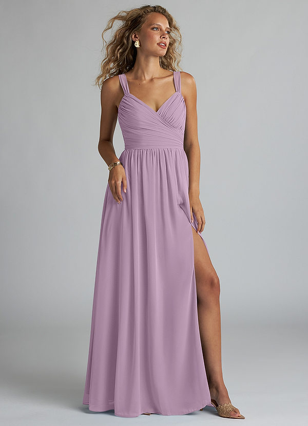 Azazie Aziza Bridesmaid Dresses Wisteria A-Line V-Neck Pleated Chiffon Dress image1