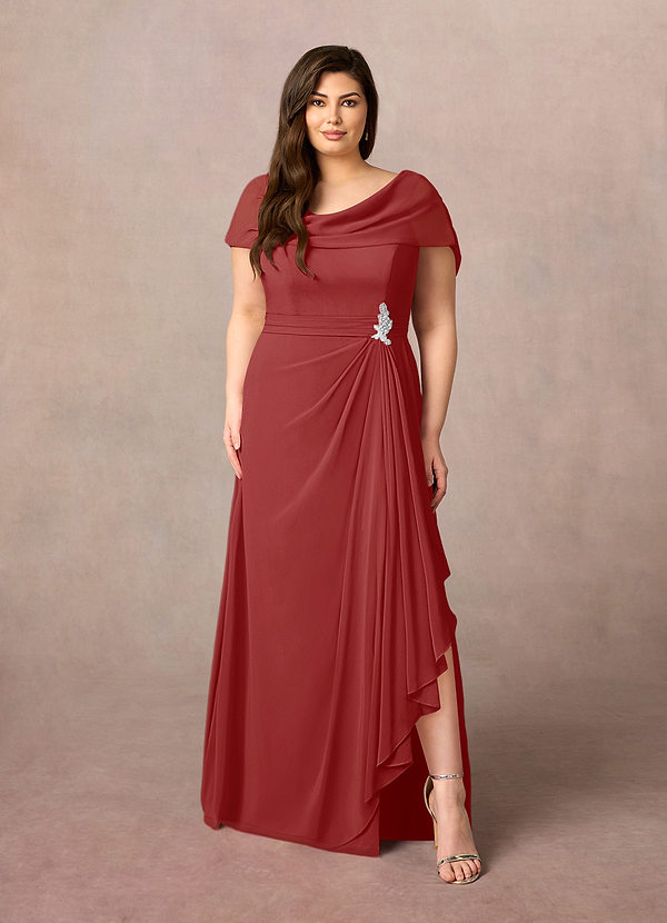 Azazie Mary Mother of the Brides Dresses Rust A-Line Side Slit Chiffon Dress image1