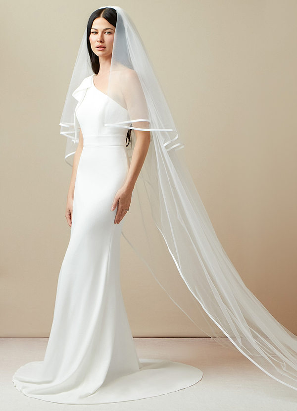 front Adeline Ribbon Cathedral Veil With Blusher