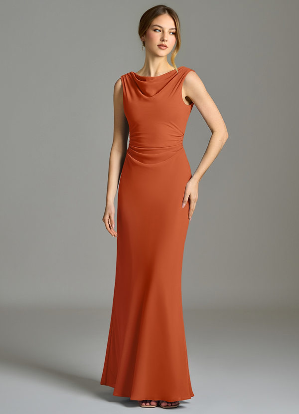 Azazie Kieryn Vestidos Dama de Honor Vestido de Naranja Quemada de Gasa de Corte Sirena con Plisado image1