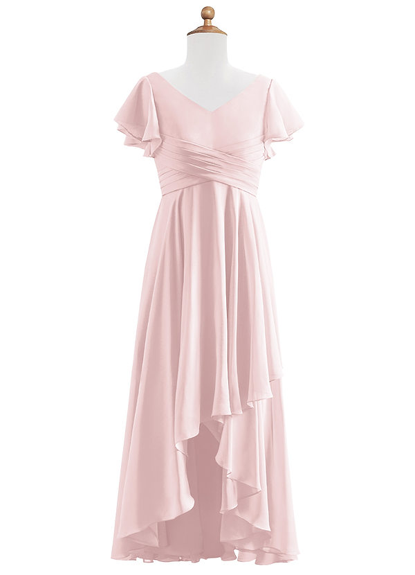Azazie Caria Junior Blushing Pink A-Line Pleated Chiffon Dress image1