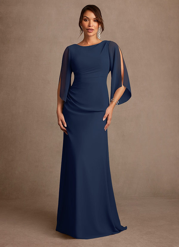 Azazie Anaheim Mother of the Brides Dresses Dark Navy A-Line Pleated Chiffon Dress image1