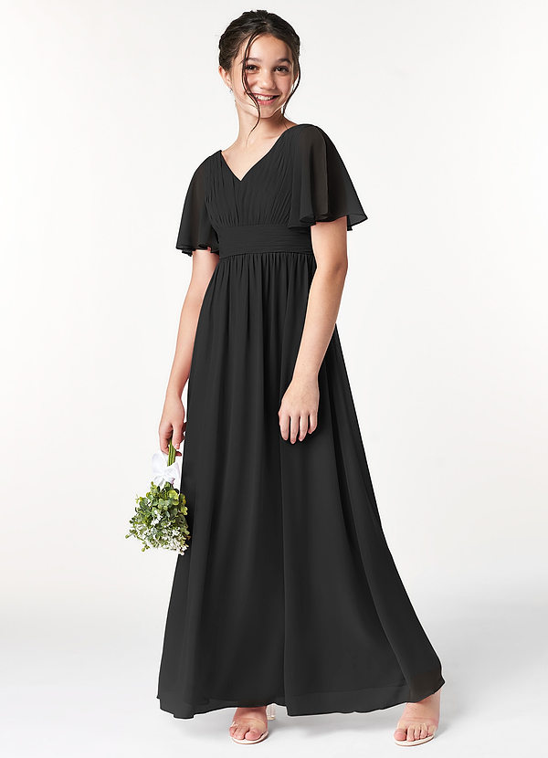 Azazie Temeka A-Linie Plissee Chiffon Kleider Schwarz image1