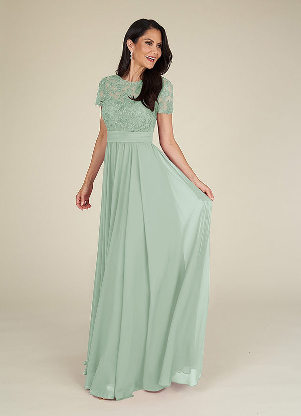 Azazie Annette Brautmutterkleider A-Linie Spitze Chiffon Kleid Agave image1