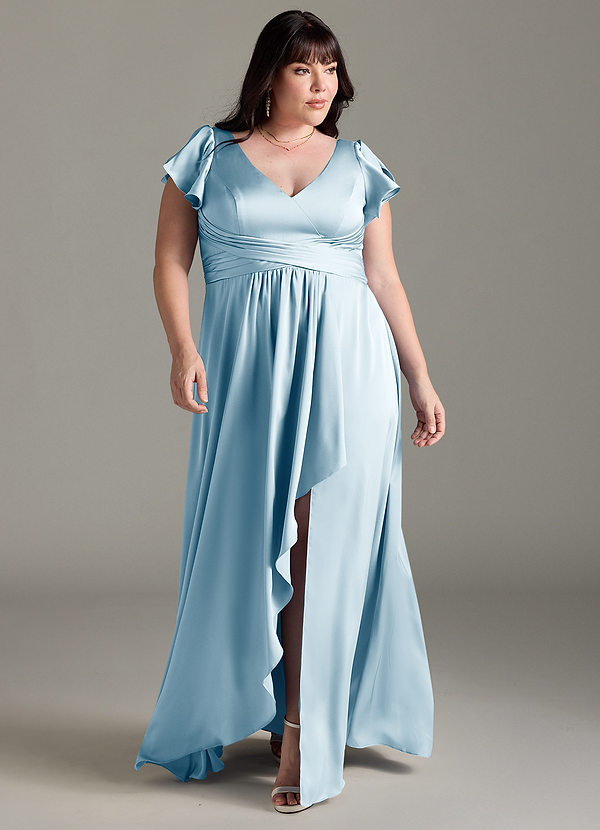 Azazie Omari Bruidsmeisjes Jurken Jurk van Stretch Satijn met A-Lijn Hemelsblauw image1