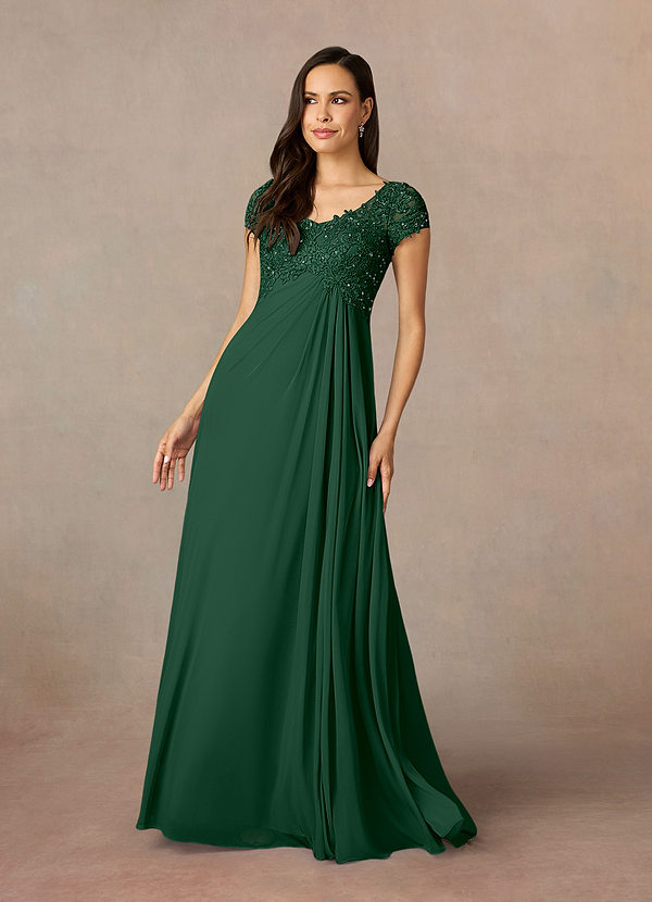 Azazie Macy Dark Green A-Line V-Neck Sequin Lace Lace Dress Ready to Ship | Azazie Azazie Macy Dark Green A-Line V-Neck Sequin Lace Lace Dress Ready to Ship | Azazie