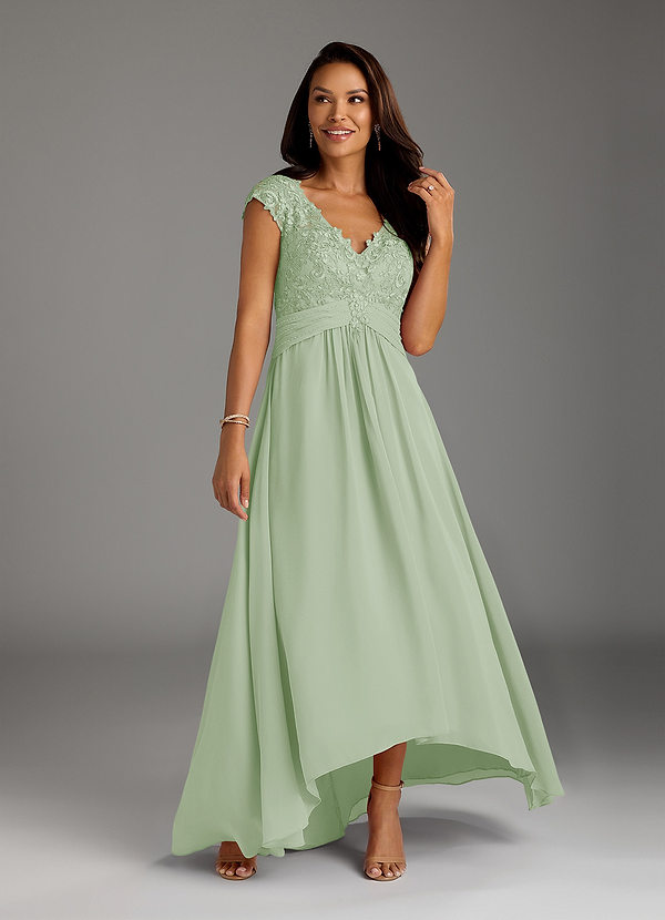 Azazie Irmeli Brautmutterkleider A-Linie Spitze Chiffon Kleid Staubiger Salbeigrün image1