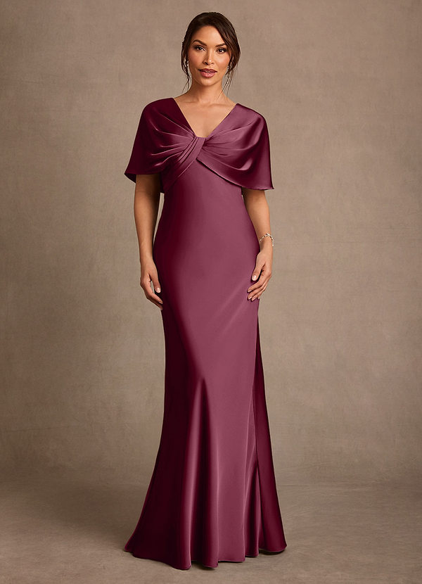 Azazie Dosia 신부의 어머니 드레스 쉬스 주름진 스트레치 새틴 플로어 길이 드레스 image1