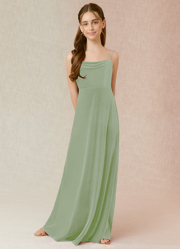 Azazie Solange Junior Dusty Sage A-Line Velvet Dress image1